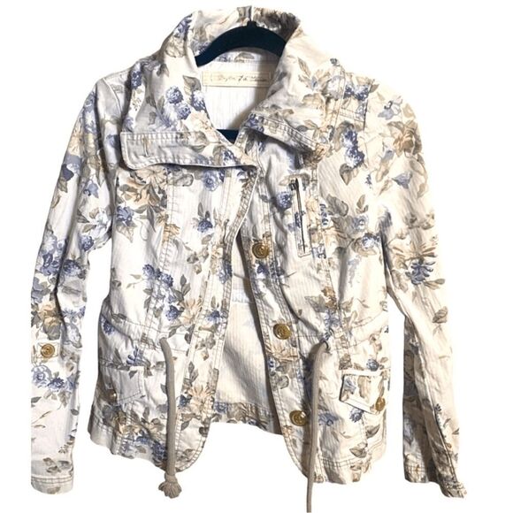 Anthropologie Daughters of the Liberation Cuffed Floral Stretch Jean Jacket - Picture 1 of 10